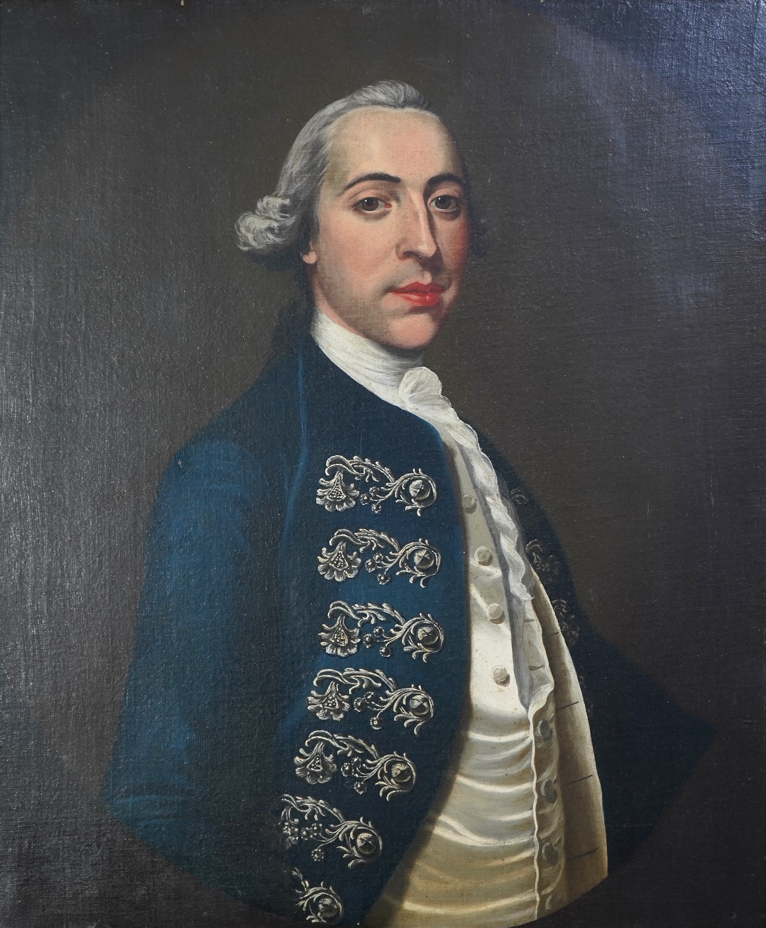 Continental School, 18th century, A portrait of a gentleman wearing a cravat and frock coat
